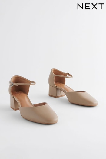 Taupe Brown Extra Wide Fit Forever Comfort® Leather Round Toe Block Heels (N97633) | £42