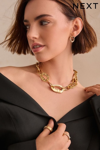 Gold Tone Chunky Molten Chain Necklace Made With Recycled Zinc (N97693) | £18