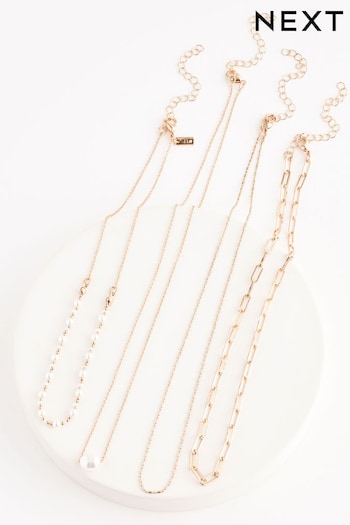 Gold Tone Multilayer Pearl Chain Necklace Made With Recycled Brass And Steel (N97698) | £14