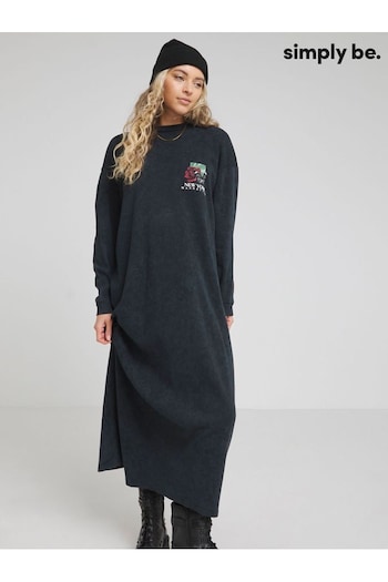 Simply Be Black Long Sleeved Graphic T-Shirt Dress (N97825) | £29