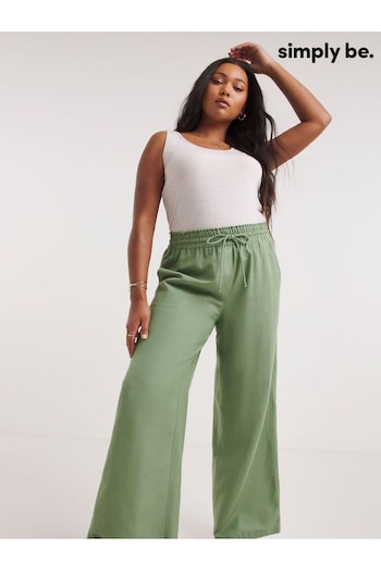 Simply Be Green Linen Mix Wide Leg Trousers (N97898) | £24