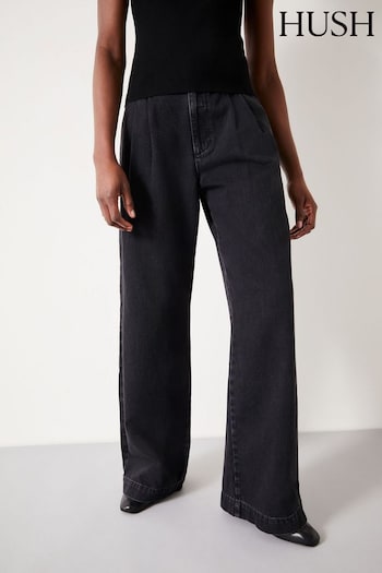 Hush Black Lya Pleated Wide-Leg Jeans Womens (N97908) | £85