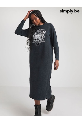 Simply Be Grey Long Sleeved Graphic T-Shirt Dress (N97926) | £29