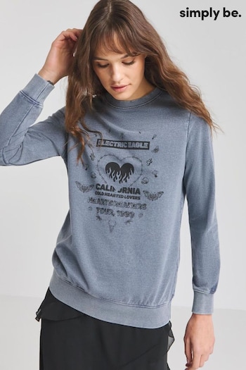 Simply Be Blue Burning Heart Band Slogan Sweatshirt (N97928) | £26