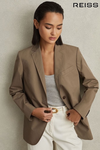 Reiss Taupe Hope Single Breasted Cotton Blazer (N98056) | £250