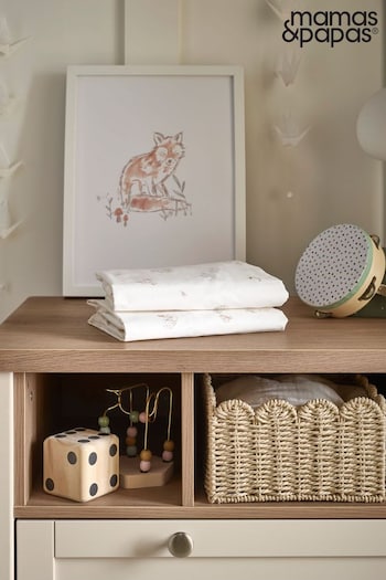 Mamas & Papas Natural Welcome To The World Seed Cotbed Bunny Fox Fitted Sheets (N98174) | £32