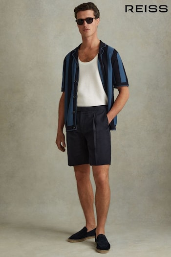 Reiss Navy Con Cotton Blend Adjuster Shorts (N98194) | £98