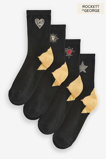 Rockett St George Black Socks 4 Pack (N98364) | £14