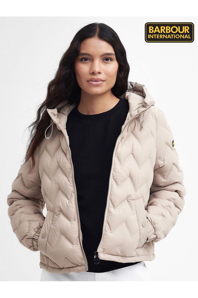 Women s barbour international grand quilted jacket discount latte