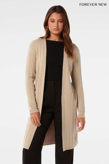 Forever New Cream Daphne Long Line Ribbed Cardigan (N98434) | £70