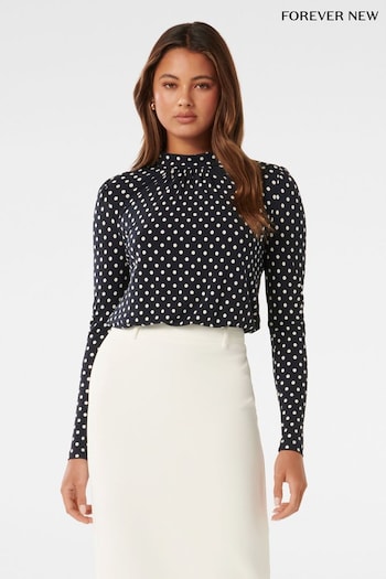 Forever New Blue Beatrice Mock Neck Spotted Blouse (N98437) | £45