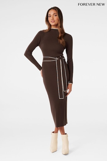 Forever New Brown Ariella Petite Knit Midi Rare Dress (N98447) | £95