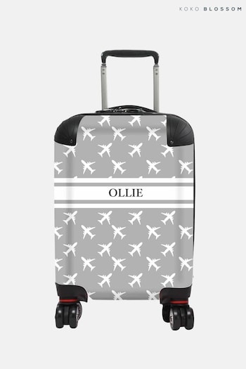 Personalised Grey Aeroplane Suitcase by Koko Blossom (N98550) | £125 - £175