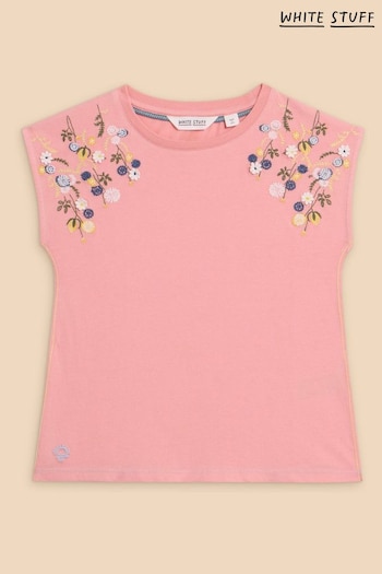 White Stuff Pink Embroidered T-Shirt (N98592) | £14