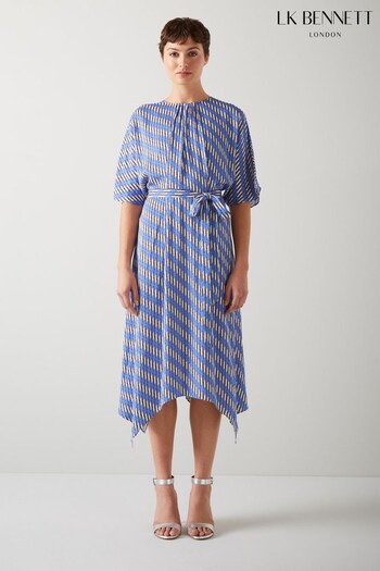 LK Bennett Anni Geometric Print Handkerchief Hem Dress (N98705) | £299