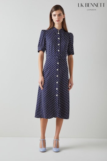 LK Bennett Navy And Cream Valerie Shirt Dress (N98712) | £299