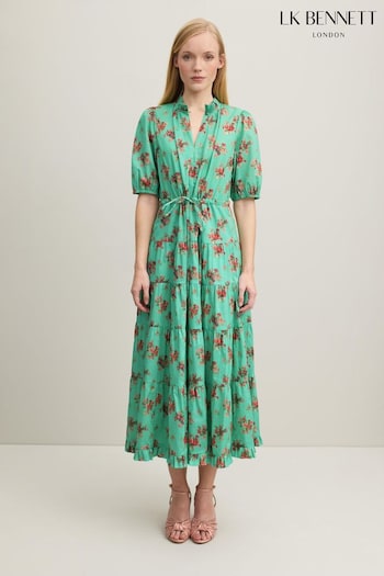 LK Bennett Hedy Bouquet Print Organic Cotton Tie Dress (N98724) | £299
