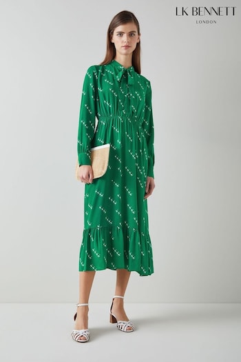 LK Bennett Green Bridget Viscose-Silk Monkey Print Dress (N98726) | £399
