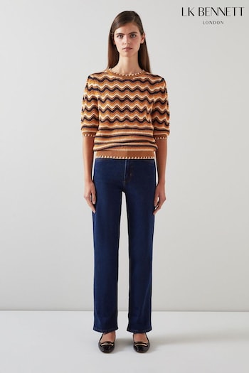 LK Bennett Orange Soni Multi Cotton Wavy Knitted Top (N98733) | £179