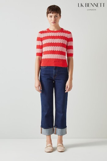 LK Bennett Red And Pink Cinzia Cotton-Rayon Wavy Knitted Top (N98746) | £149