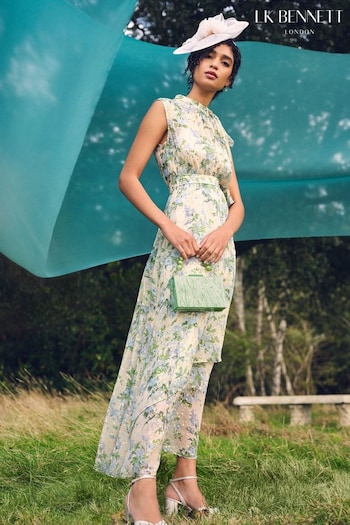 LK Bennett Robyn Neon Garden Print Silk Blend Dress Cargo (N98753) | £499