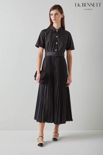 LK Bennett Cally Pleated Black Shirt Dress (N98754) | £329