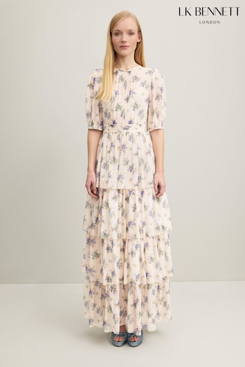 LK Bennett Cream Bouvier Bouquet Print Silk Tiered Dress (N98755) | £499