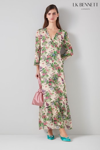 LK Bennett Deborah Neon Garden Print Silk-Blend Maxi Dress (N98763) | £499