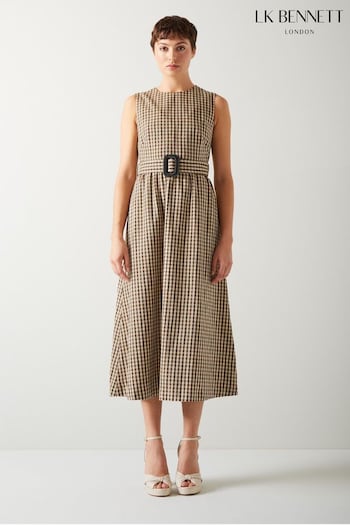 LK Bennett Rae Brown And Cream Gingham Fit And Flare Dress (N98765) | £359