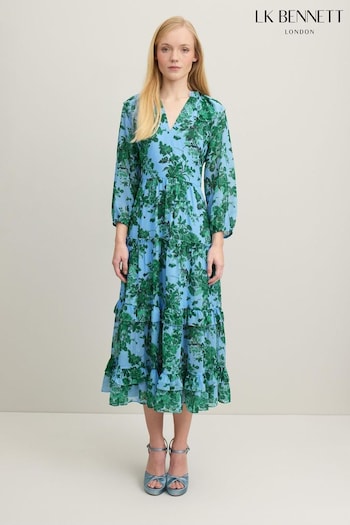 LK Bennett Eleanor Neon Garden Print Tie Dress (N98778) | £329