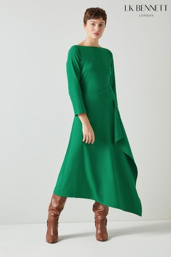 LK Bennett Green Lena Crepe Fit And Flare Dress (N98780) | £359
