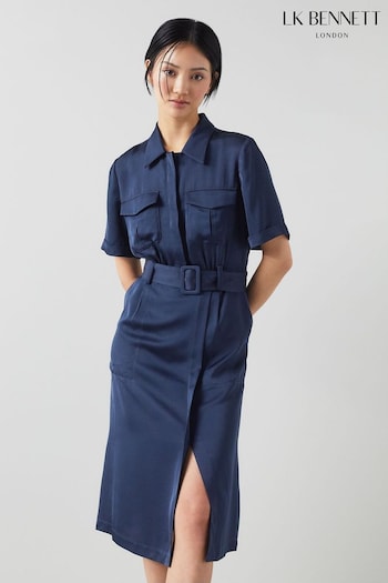 LK Bennett Blue Luna Viscose Utility-Style Shirt Dress (N98781) | £299
