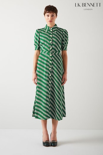 LK Bennett Green Valerie Modernist Print Shirt Dress (N98789) | £299