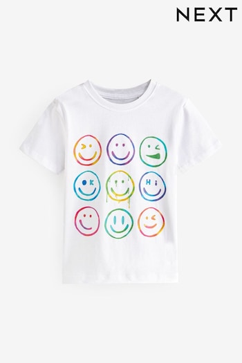 White Happy Face Short Sleeve Graphic T-Shirt (3-16yrs) (N98844) | £7 - £10
