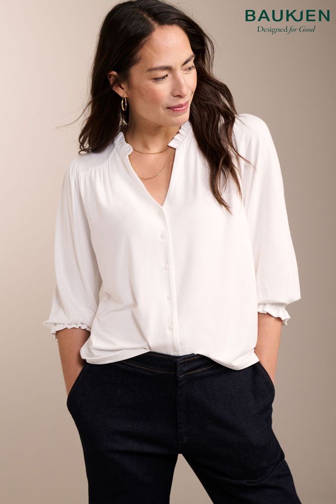 White puff long sleeve zip up top deals
