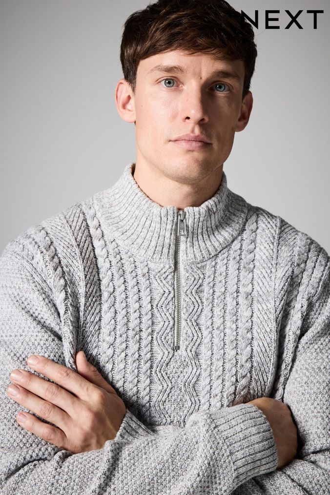 Mens grey cable knit sweater hotsell