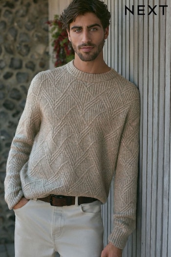 Neutral Relaxed Fit Textured Crew Jumper with Wool (N99059) | £42