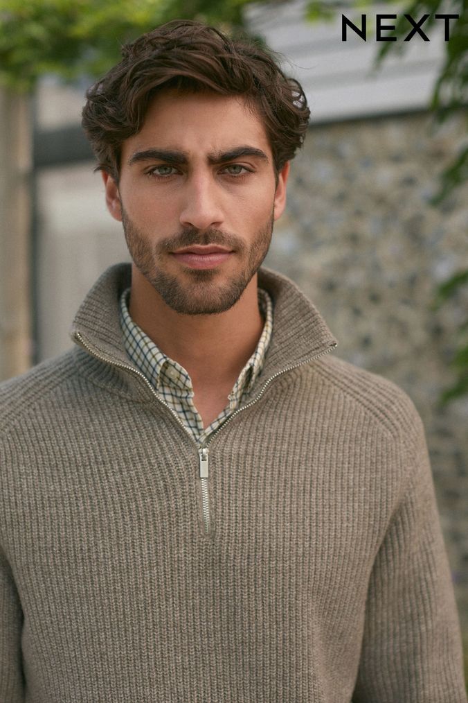 Buy Men s Jumpers Zip Neck Wool Knitwear Online Next UK