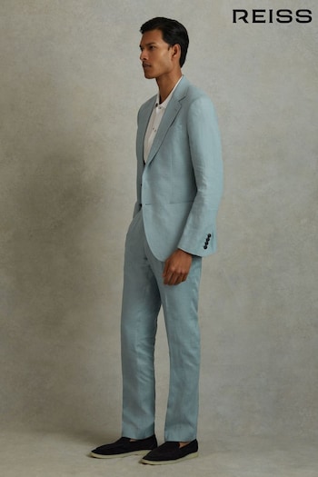 Reiss Aqua Blue Kin Slim Fit Linen Adjuster Balenciaga Trousers (N99115) | £148