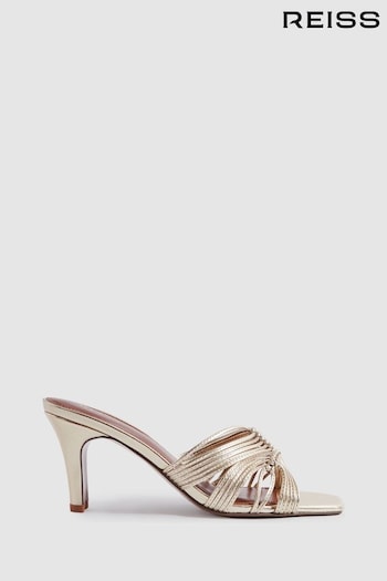 Reiss Gold Harriet Leather Knot Detail Mules (N99118) | £158