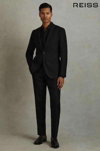 Reiss Black Kin Slim Fit Linen Adjuster Balenciaga Trousers (N99120) | £148
