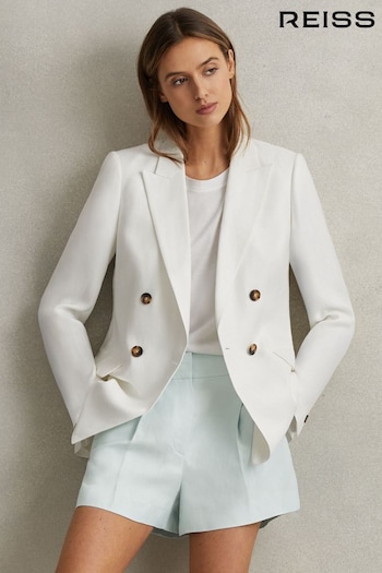 Reiss Blue Lori Viscose-Linen Front Pleat Suit Shorts (N99135) | £148