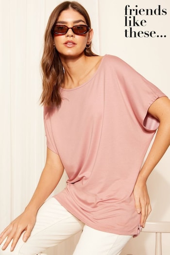 Friends Like These Pink Soft Jersey Short Sleeve Slash Neck Tunic (N99234) | £20