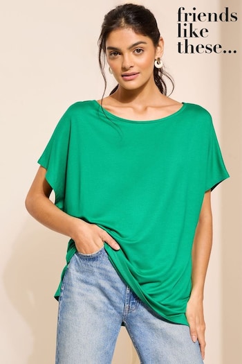 Friends Like These Green Soft Jersey Short Sleeve Slash Neck Tunic (N99256) | £20
