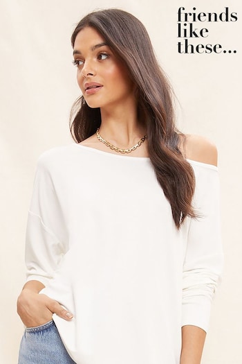Fragrance Gift Sets Ivory White Petite Soft Jersey Long Sleeve Slash Neck Tunic Top (N99257) | £20
