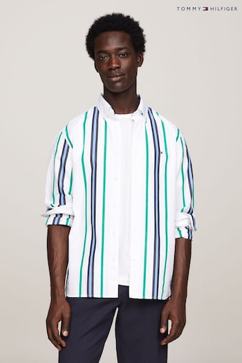 Tommy Hilfiger Green Vertical Stripe Polo Shirt (N99563) | £100