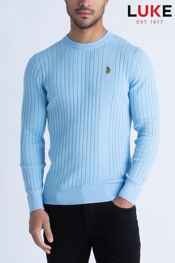 Luke 1977 Blue Spare Rib Knitted Crew T-Shirt (N99672) | £85