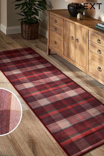 Red Washable Check Runner (N99702) | £45 - £65