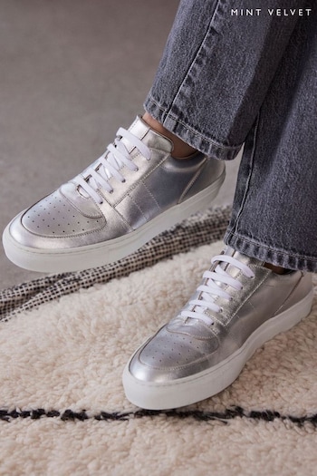 Mint Velvet Silver Leather Trainers (N99723) | £109