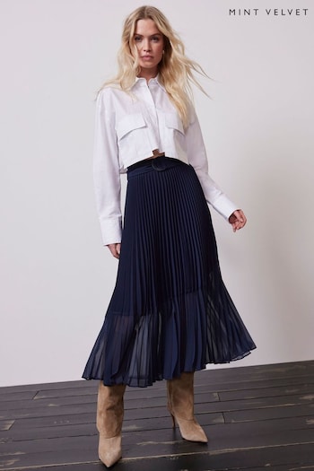 Mint Velvet Blue Pleated Midi Skirt (N99727) | £99
